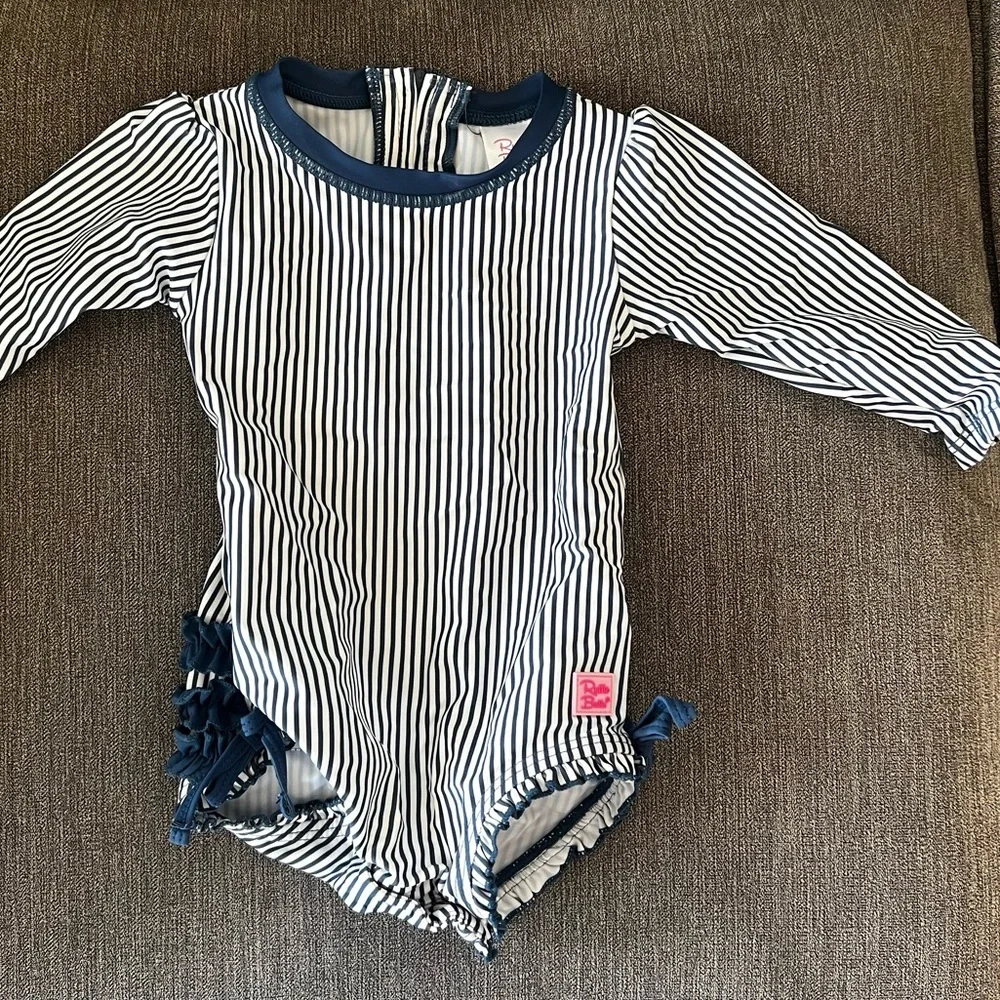 Rufflebutts Navy White Stripe Bathing Suit 12-18 Months - Picture 1 of 5